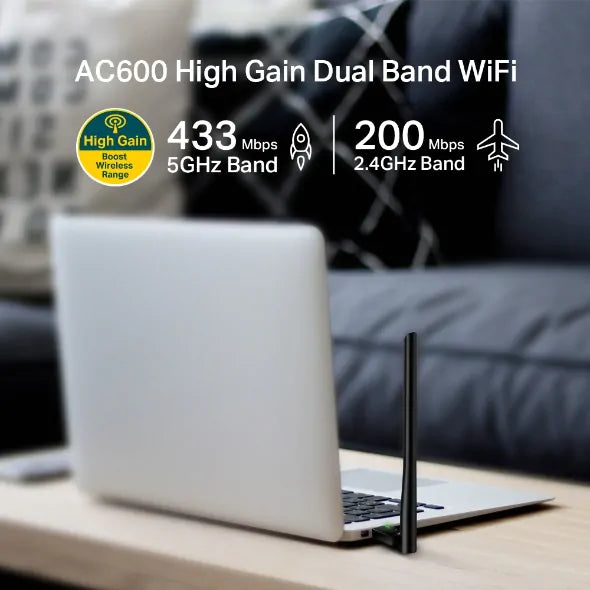 TP-LINK Adaptateur USB WiFi bi-bande AC 600 Mbps à gain élevé – Archer T2U Plus