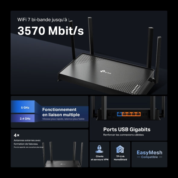 Tp-link WiFi 7 Archer BE220 bi-bande – BE3600 Gigabit