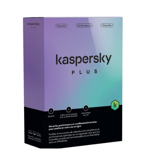 Kaspersky Plus (équivalent à Internet Security) – 1 Poste / 1 an (KL10428BAFS-FFPMAG)