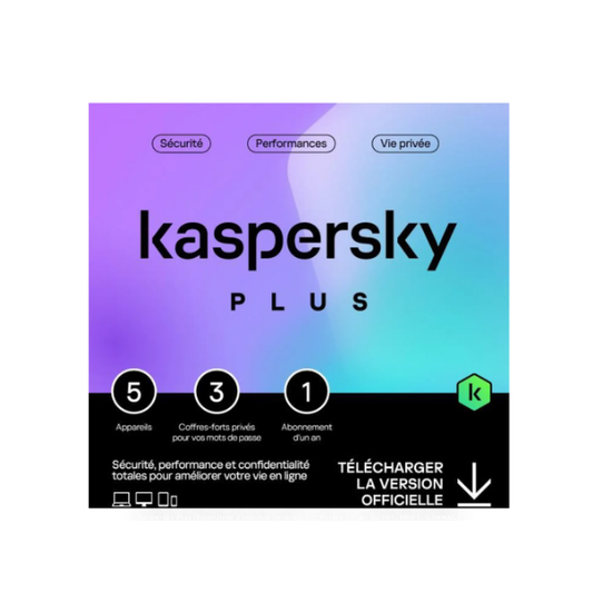 Kaspersky Plus (équivalent à Internet Security) – 5 Postes / 1 an (KL10428BEFS-SLIMMAG)