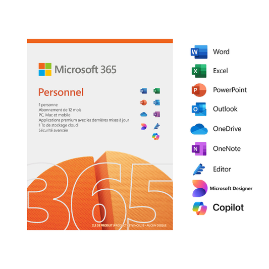 Microsoft 365 Personnel Français avec Copilot intégré - abonnement 12 mois pour 1 personne (PC, Mac, iOS et Android)