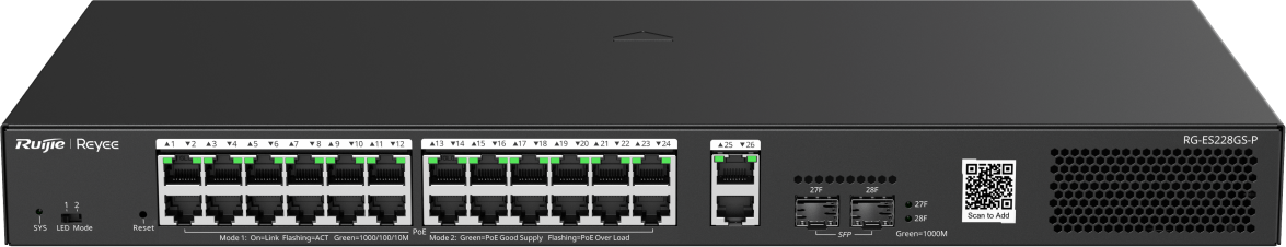 Switch Administrable Reyee RG-ES228GS-P 28 Ports - 24 PoE+ / 2SFP 370W